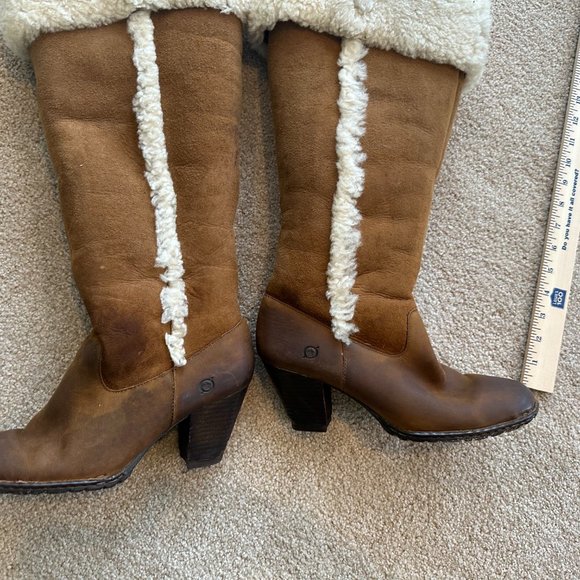 Walnut Shearling Frappe Boots With Heel - Picture 3 of 5